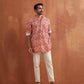 trueBrowns Men's Beige Printed Short Kurta | Swadesiicart