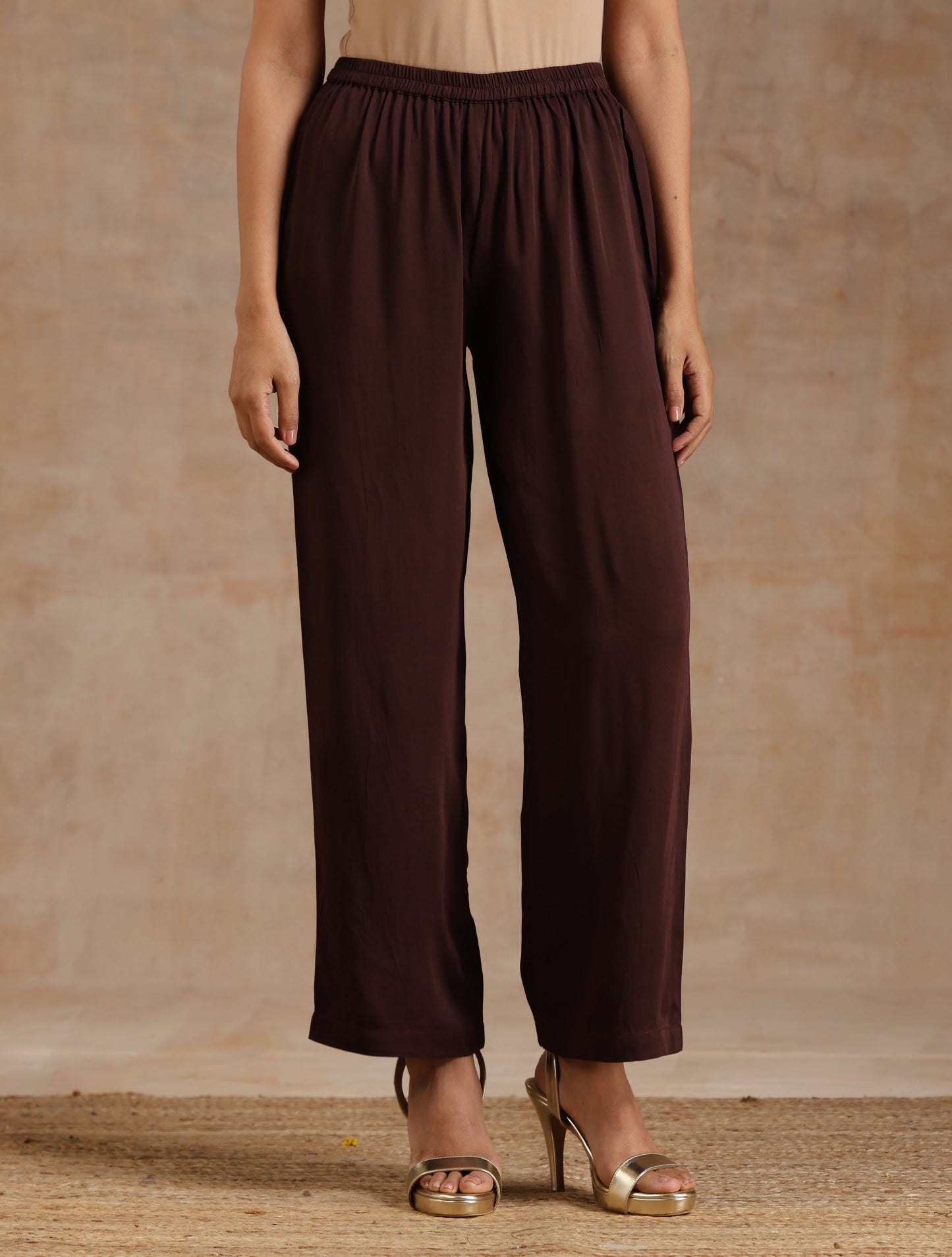 trueBrowns Cola Brown Modal Satin Relax Co-ord Set - Swadesiicart