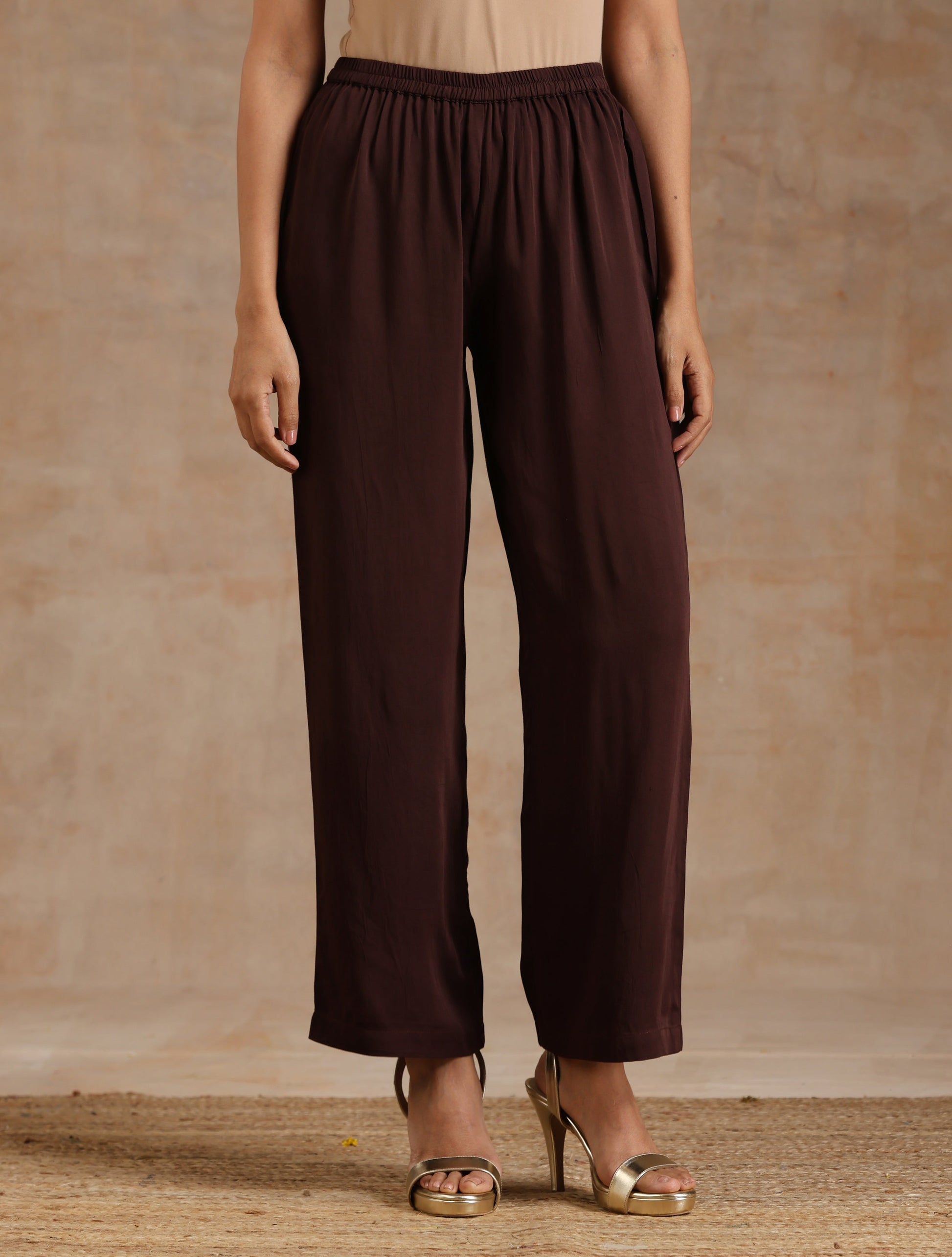 trueBrowns Cola Brown Modal Satin Relax Co-ord Set - Swadesiicart