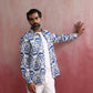 trueBrowns Men's Blue Ikat Print Cambric Shirt | Swadesiicart