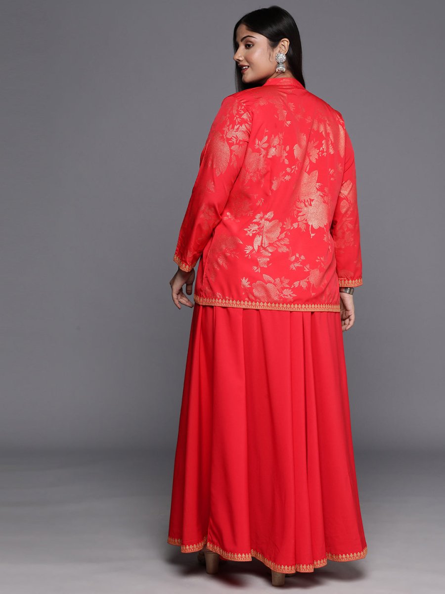 Ahalyaa Plus Size Ethnic Top & Skirt with Shrug | Swadesiicart