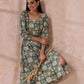 trueBrowns Fern Green Overall Floral Block Print Cotton Square Neck Dress | Swadesiicart