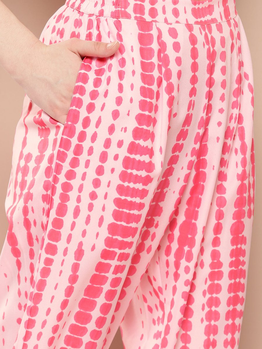 Ahalyaa Printed One-Shoulder Flared Sleeve Sequinned Kurta with Trousers | Swadesiicart