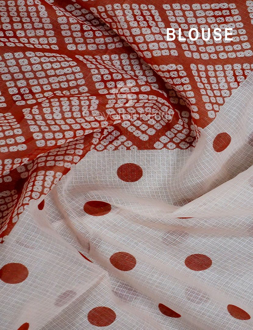 Shades of Milk White And Red Colour With Patli Pallu Design Pure Kota Cotton Saree By Gayathri Reddy Designer Studio | Swadesiicart