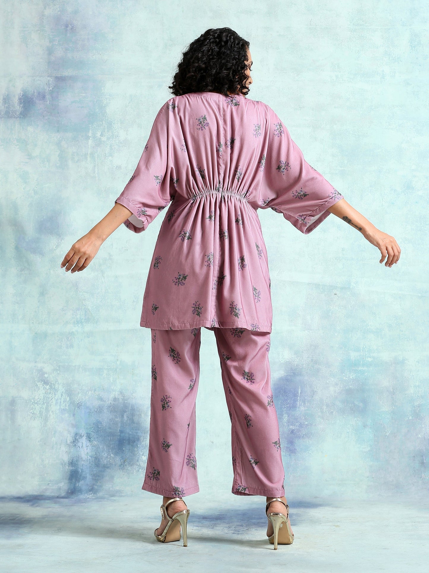 trueBrowns Light Mauve Printed Velvet Co-Ord Set - Swadesiicart