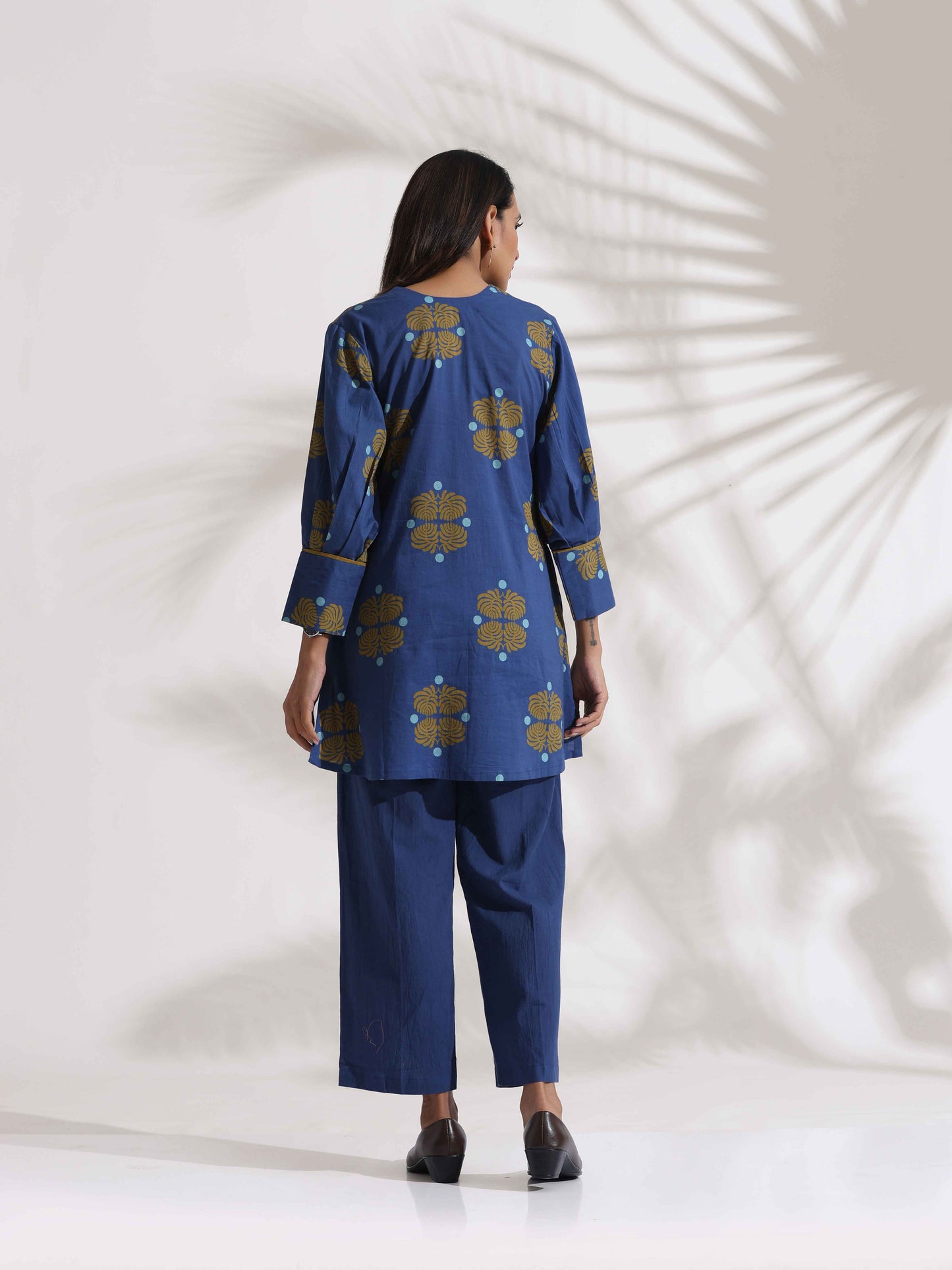 trueBrowns Blue Cotton Print Top & Pants Co-ord Set - Swadesiicart