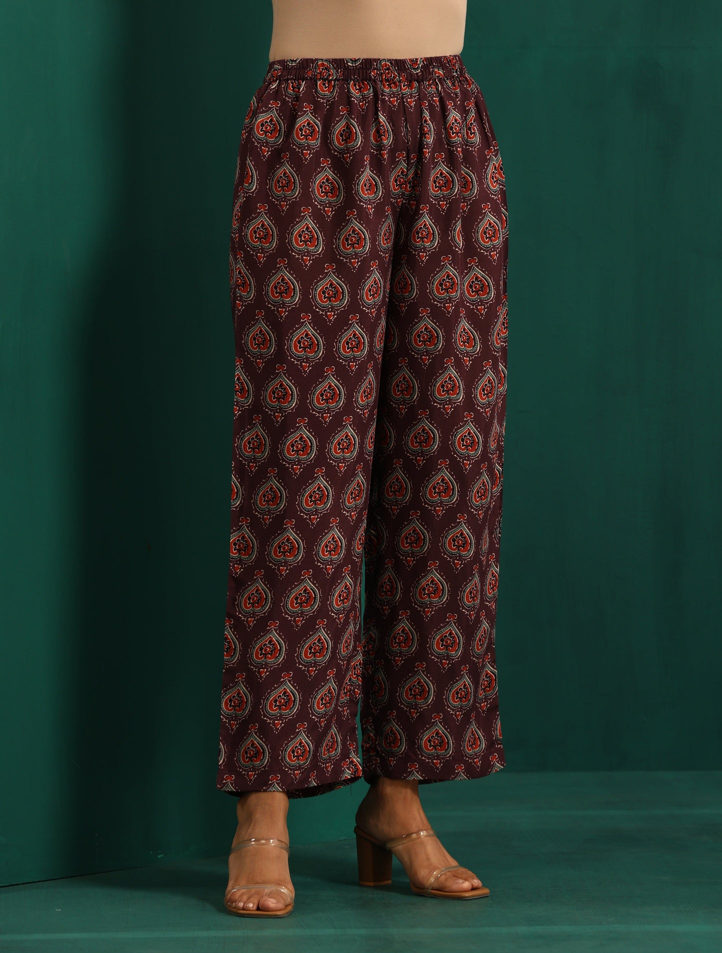 trueBrowns Deep Purple Paan Muslin Silk Printed Front Slit Kurta Pant Set | Swadesiicart