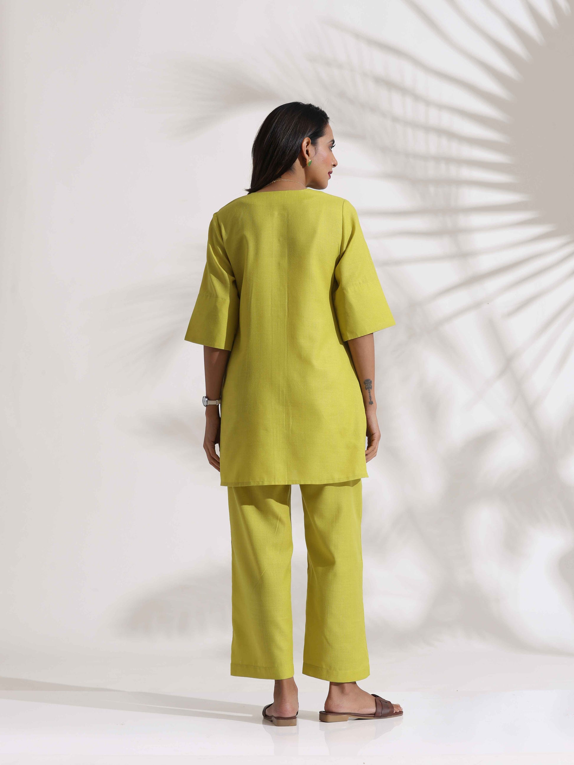trueBrowns Lime Slub Co-ord Set - Swadesiicart
