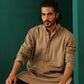 trueBrowns Men's Beige Dobby Textured Kurta | Swadesiicart