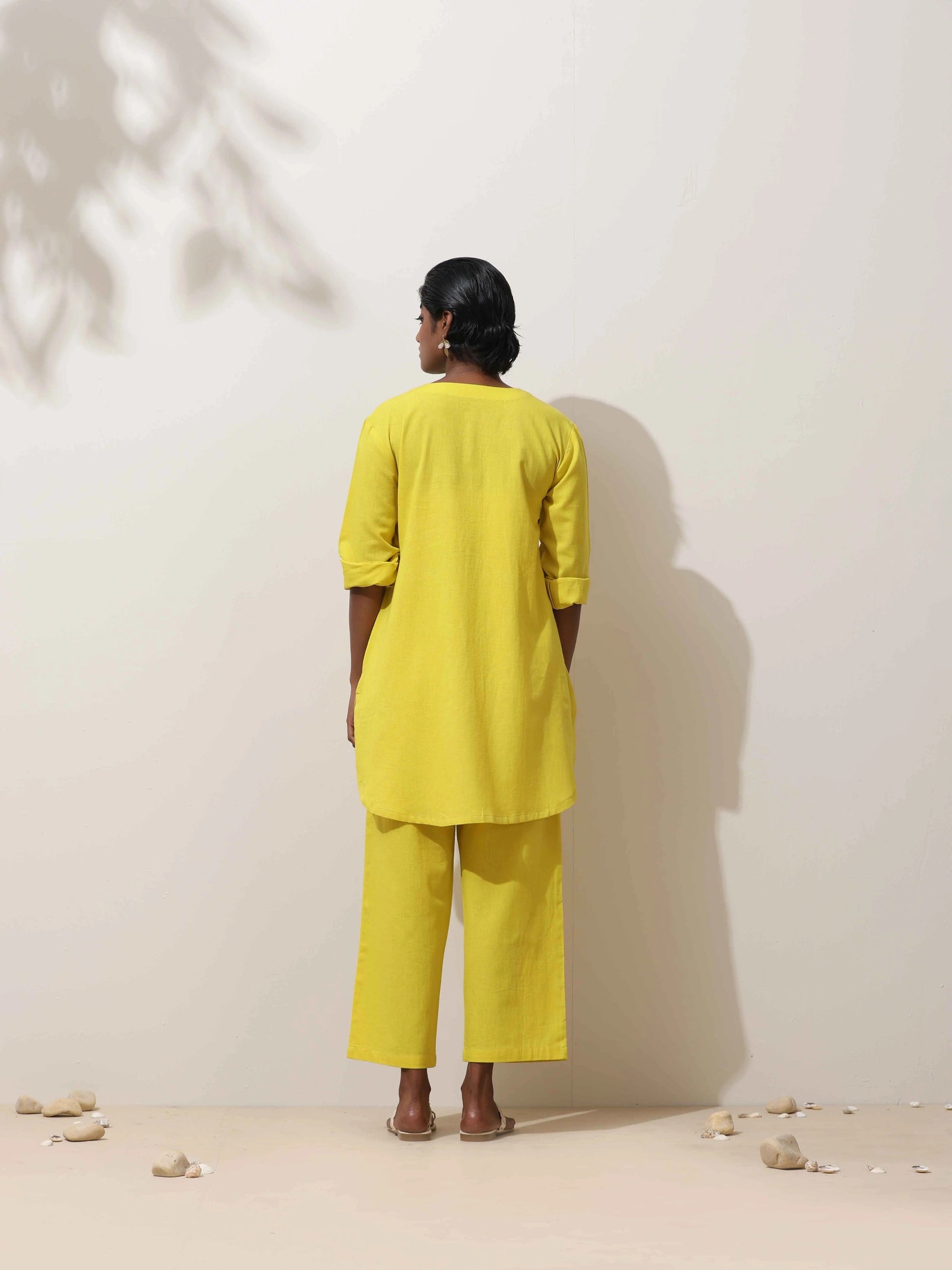 trueBrowns Lime Cotton Linen Kurta Co-Ord Set - Swadesiicart
