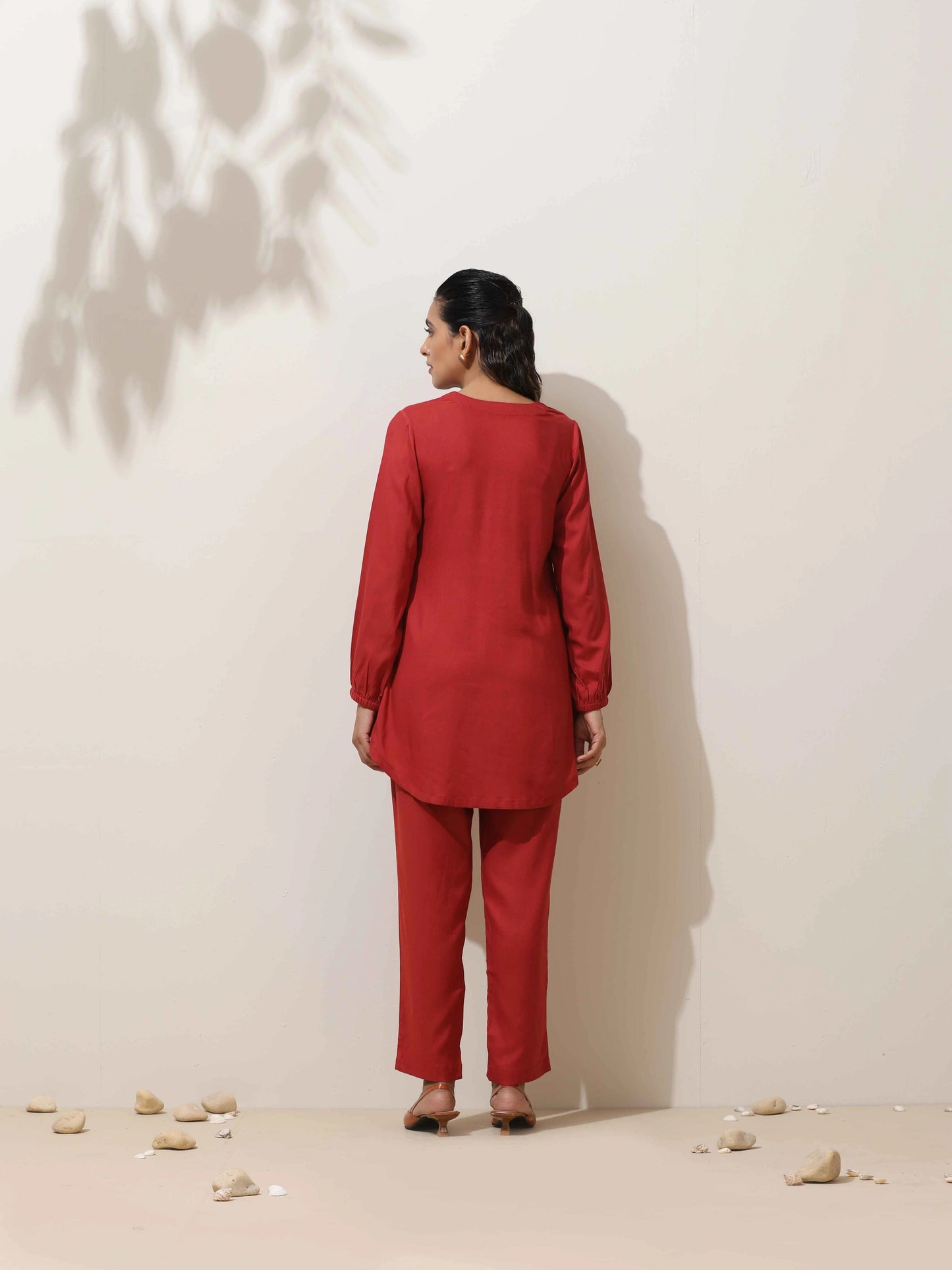trueBrowns Maroon Viscose Co-ord Set - Swadesiicart