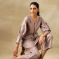 trueBrowns Grey Textured Silk Neck Pleat Co-Ord Set - Swadesiicart
