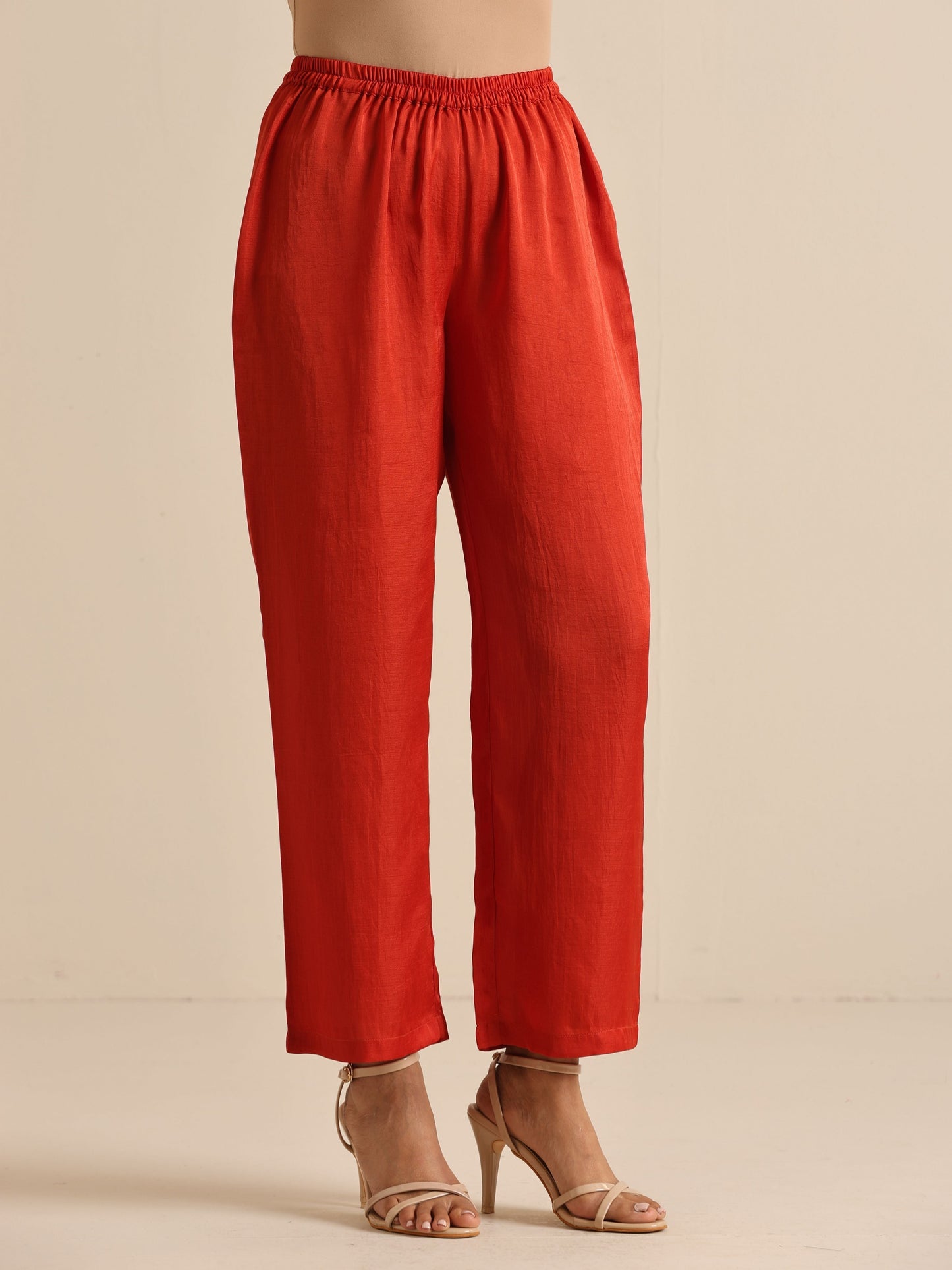 trueBrowns Rust Silk Blend Short Co-Ord Set - Swadesiicart