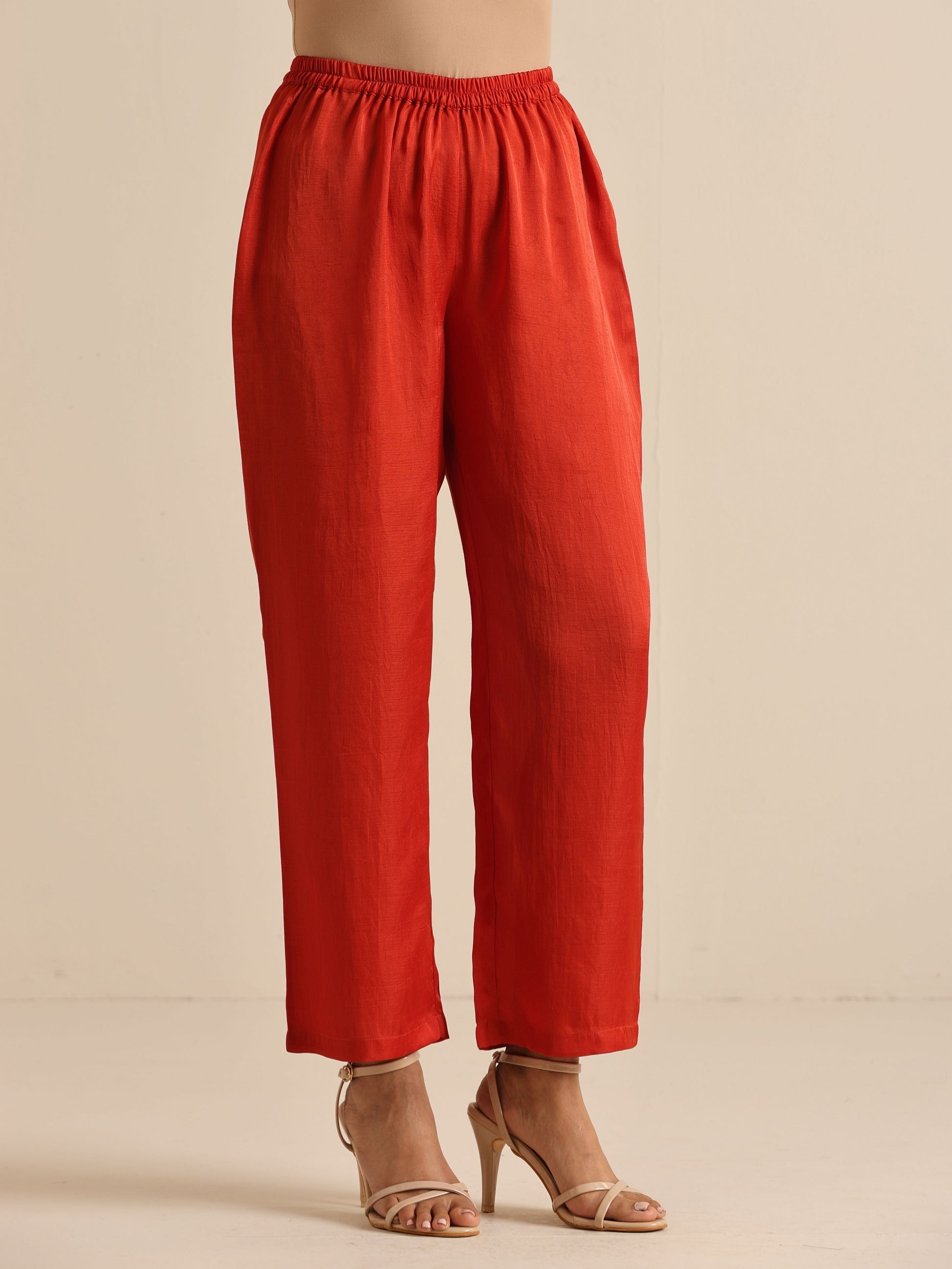 trueBrowns Rust Silk Blend Short Co-Ord Set - Swadesiicart