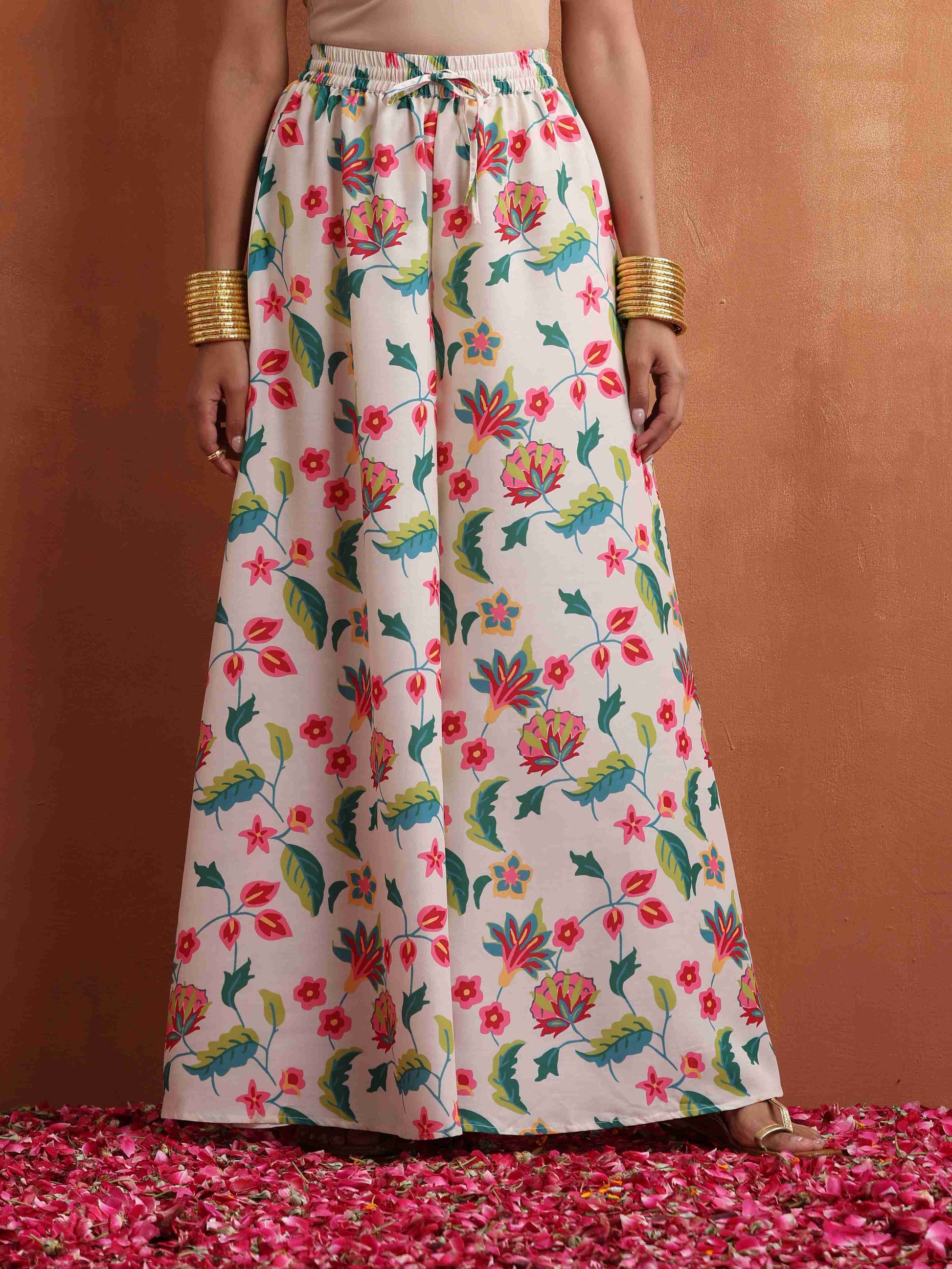trueBrowns Off White Print Sharara Set | Swadesiicart
