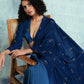 trueBrowns Blue Embroidered Velvet Ready to Wear Saree | Swadesiicart