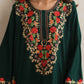trueBrowns Green Kashmiri Floral Embroidered Woollen Phiran Kurta | Swadesiicart