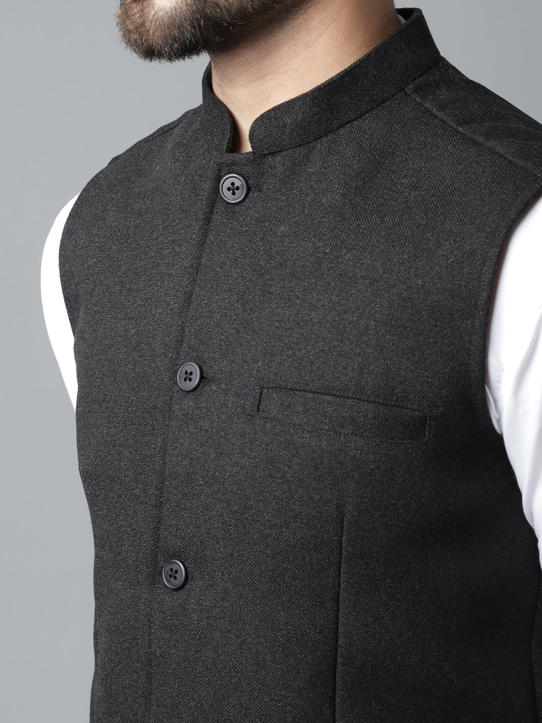 Even Apparels Men's Black Pure Wool Nehru Jacket | Swadesiicart