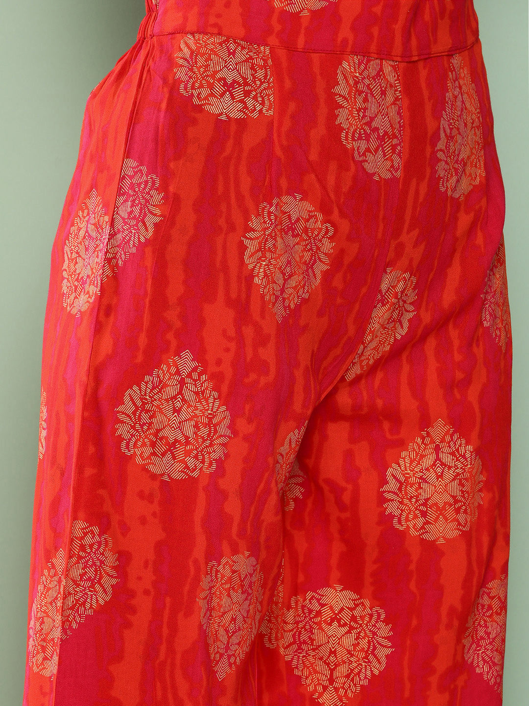 InWeave Women's Rust Mughal Print Raisa Back Detial Long Coords Set - Swadesiicart
