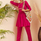 InWeave Women's Fuchsia Round Neck Square Gota Work Kurta Pant Set - Swadesiicart