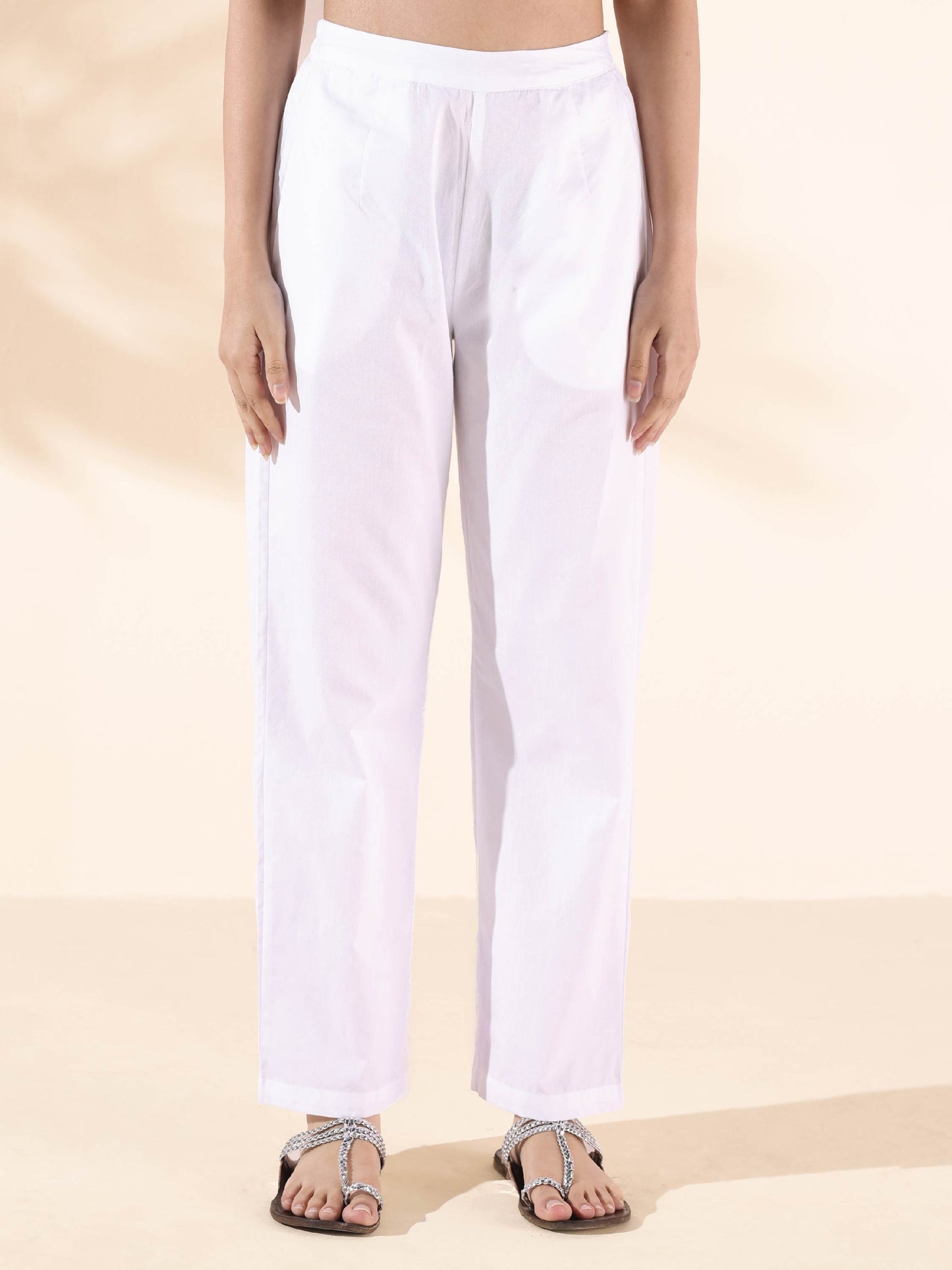 trueBrowns White Cotton Dobby Flared Co-ord Set - Swadesiicart