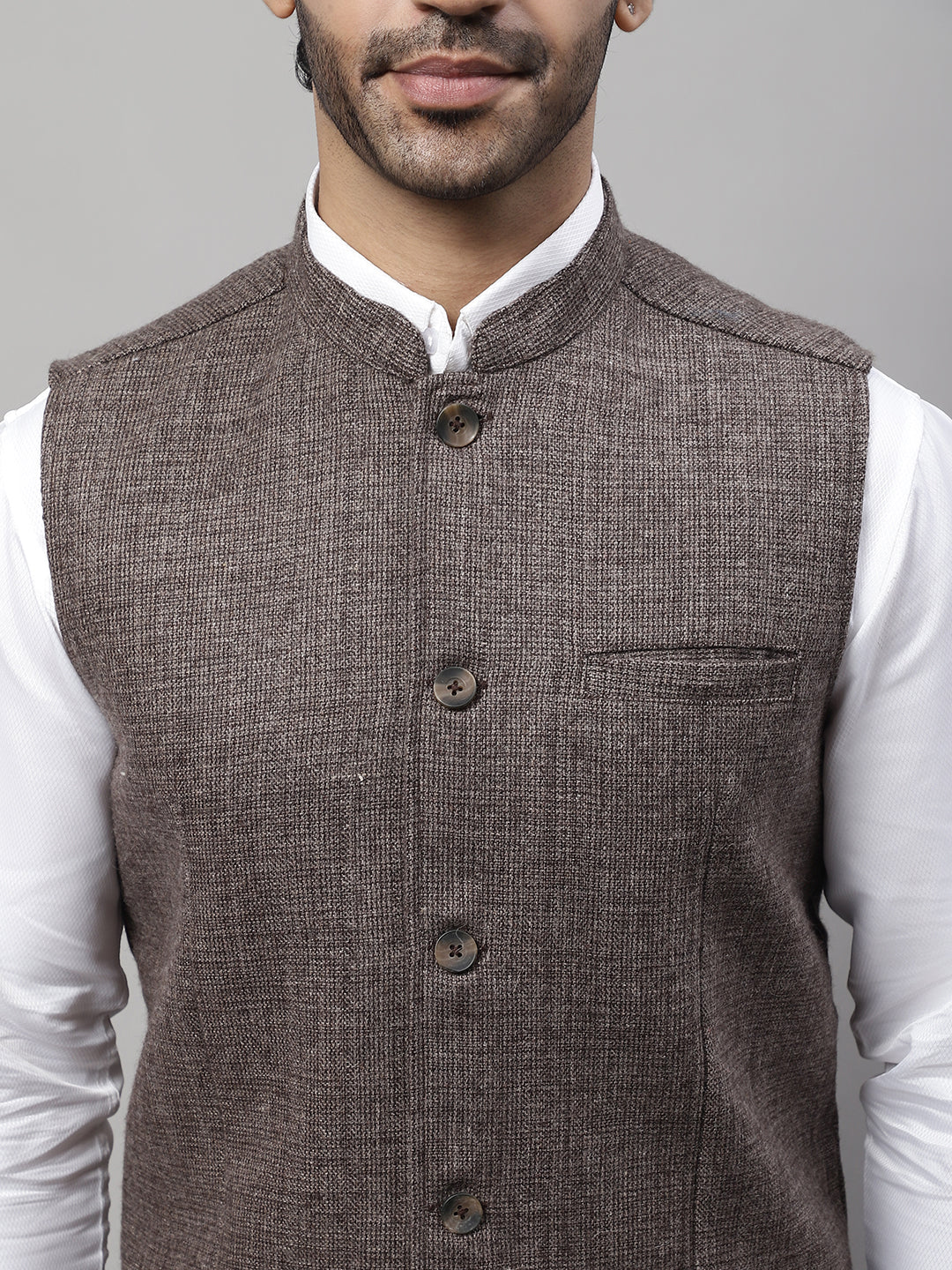 Even Apparels Men's Brown Nehru Jacket With Welt Pockets | Swadesiicart