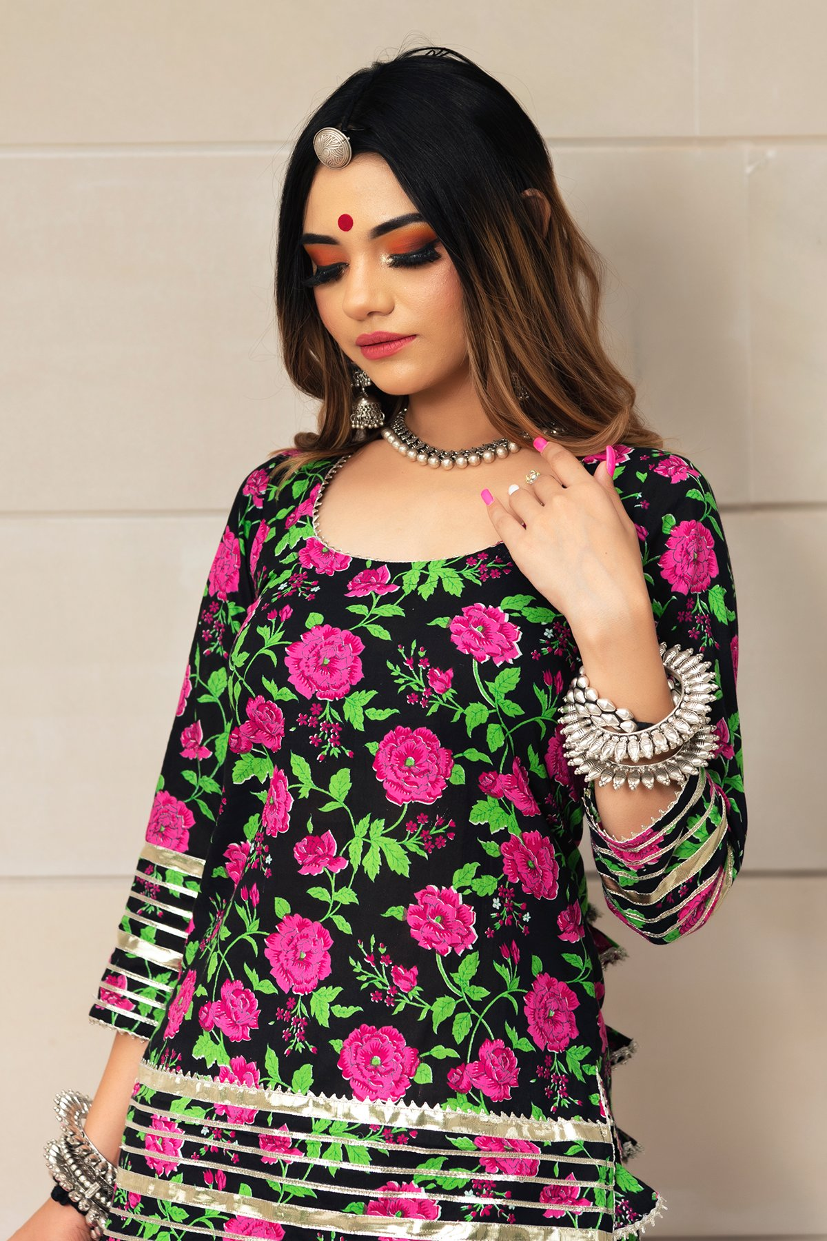 Pomcha Jaipur Gulmohar Cotton Hand Block Skirt Set | Swadesiicart