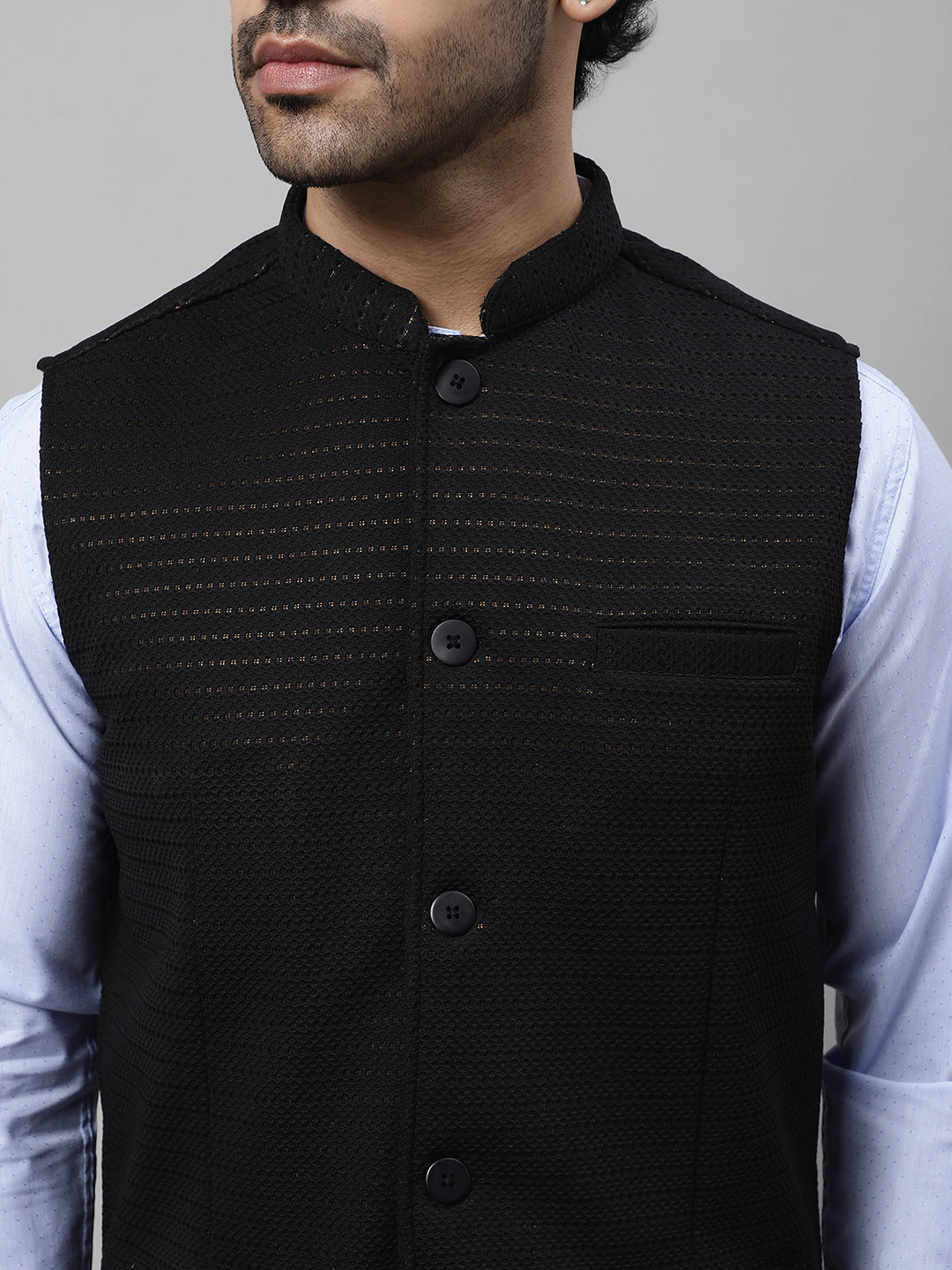 Even Apparels Men's Black Nehru Jacket With Welt Pockets | Swadesiicart