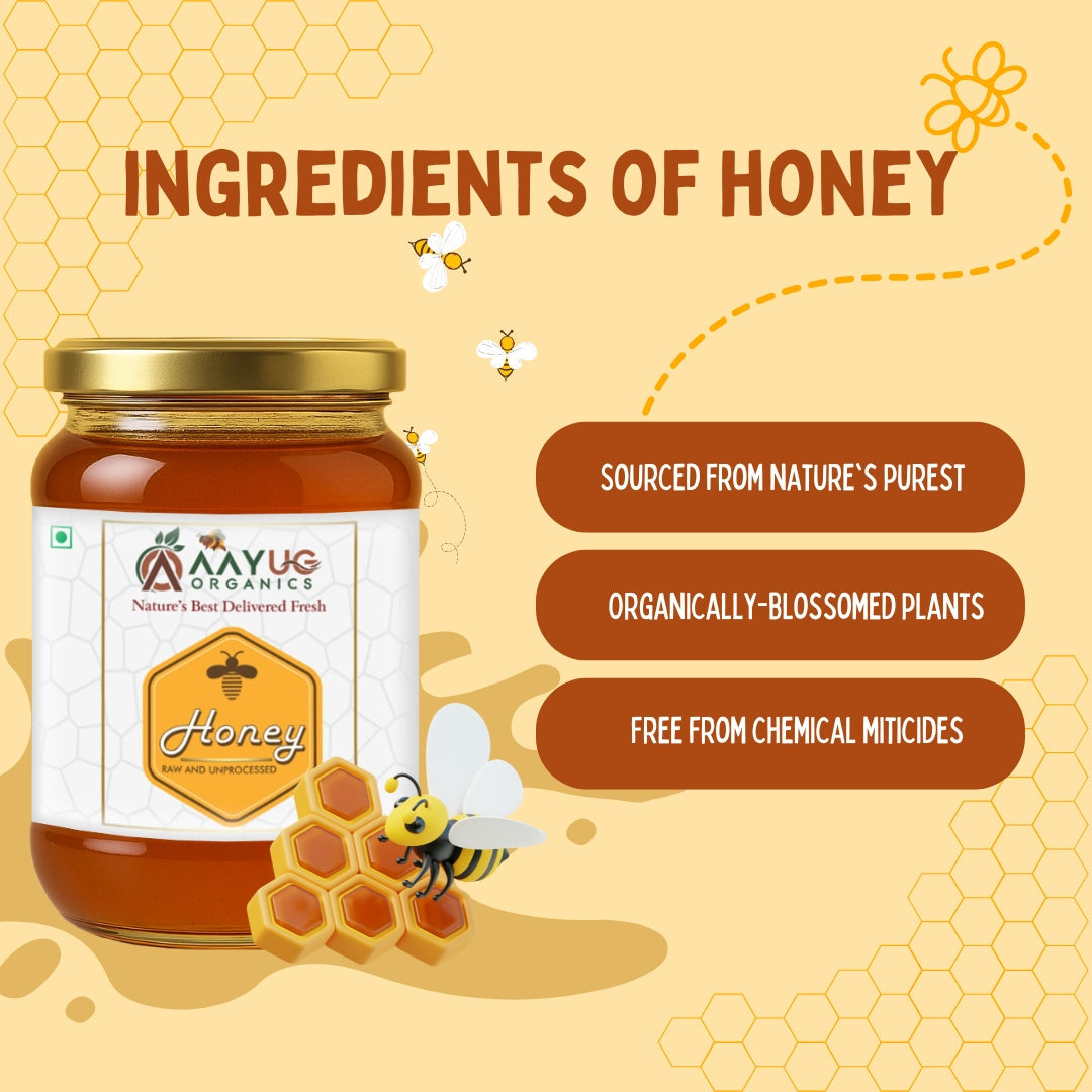 Aayug Organics Organic and Raw Honey, 100% Natural and Ayurvedic, Rich in Vitamins and Minerals - Swadesiicart