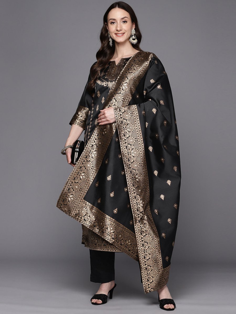 Ahalyaa Unstitched Black Dress Material | Swadesiicart