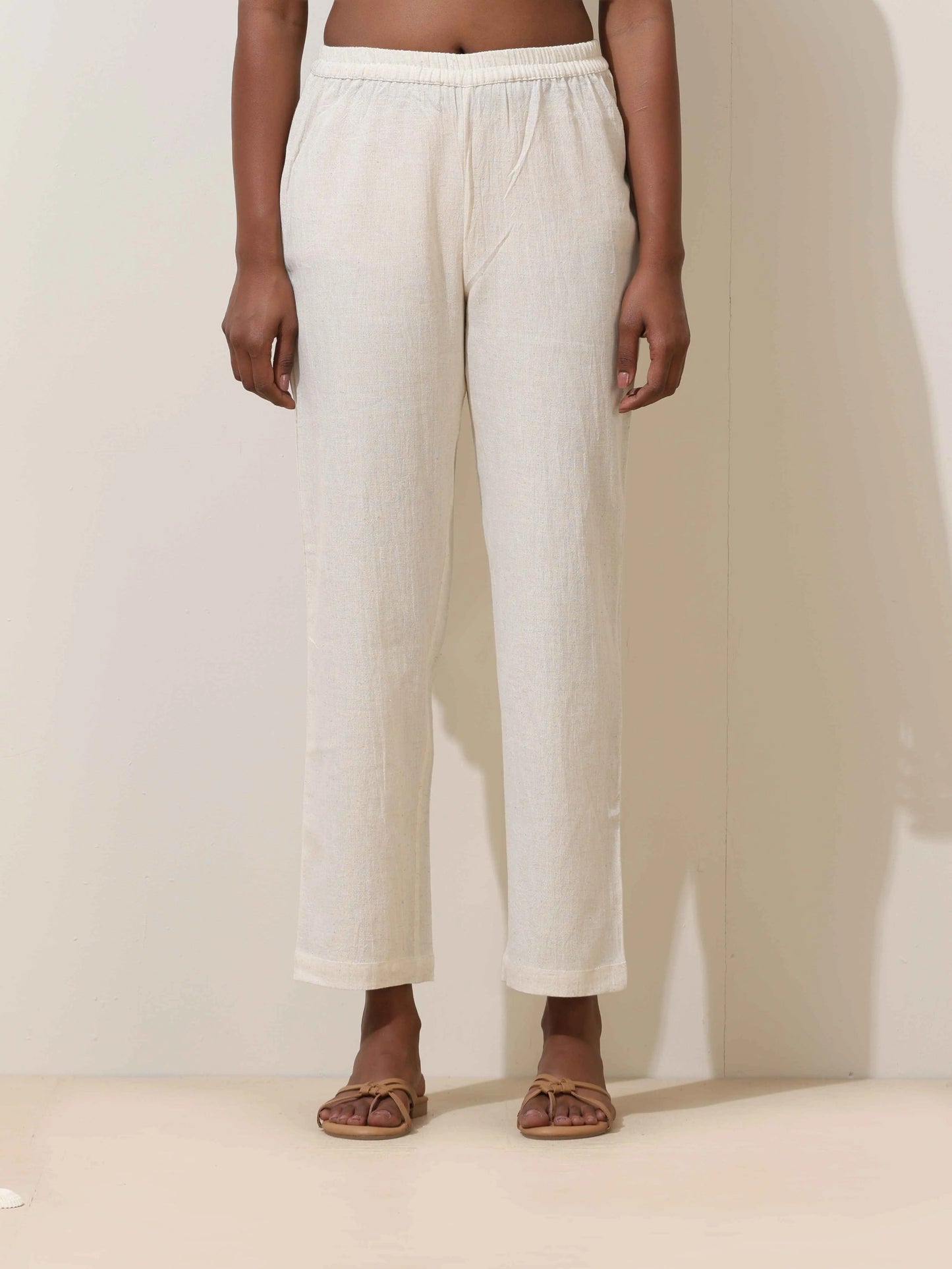 trueBrowns Off-White Cotton Linen Kurta Co-Ord Set - Swadesiicart