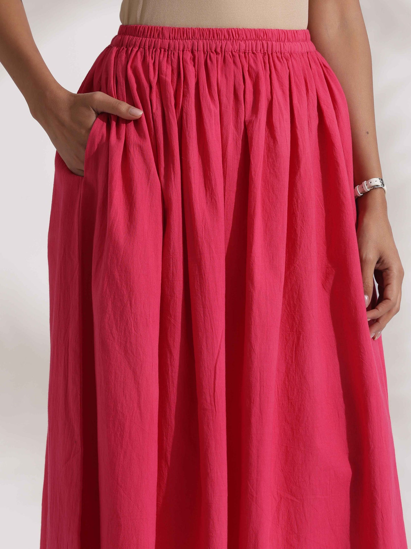 trueBrowns Pink Cotton Skirt Co-ord Set - Swadesiicart