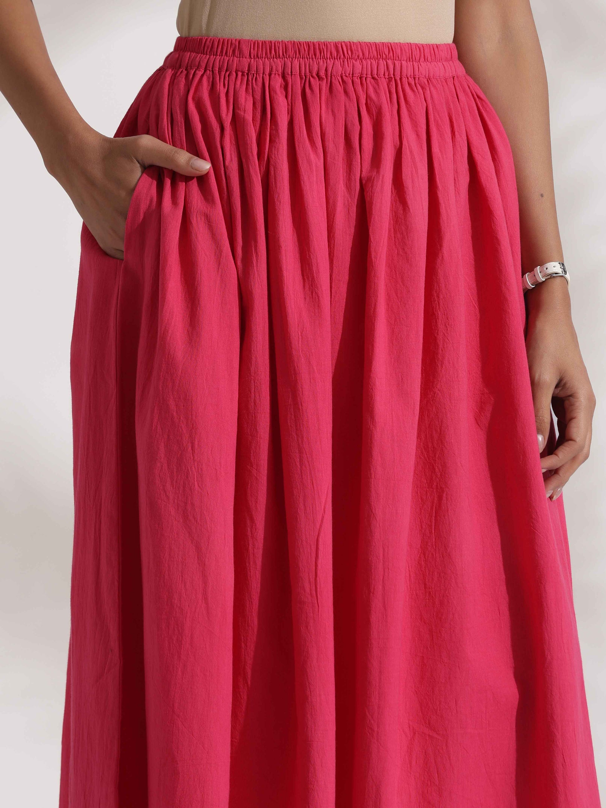 trueBrowns Pink Cotton Skirt Co-ord Set - Swadesiicart