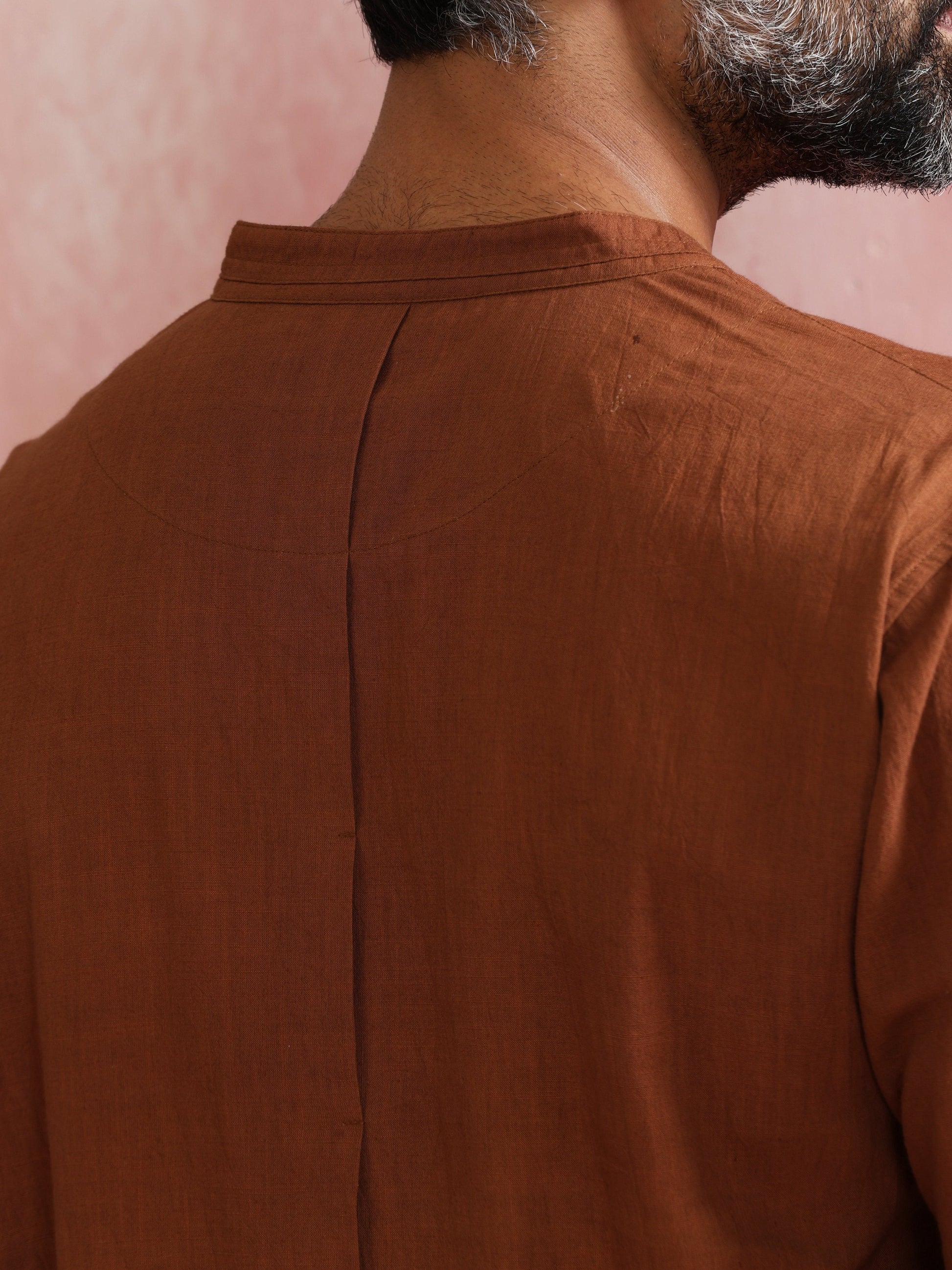 trueBrowns Men's Brown Cotton Mandarin Collar Stylized Kurta | Swadesiicart