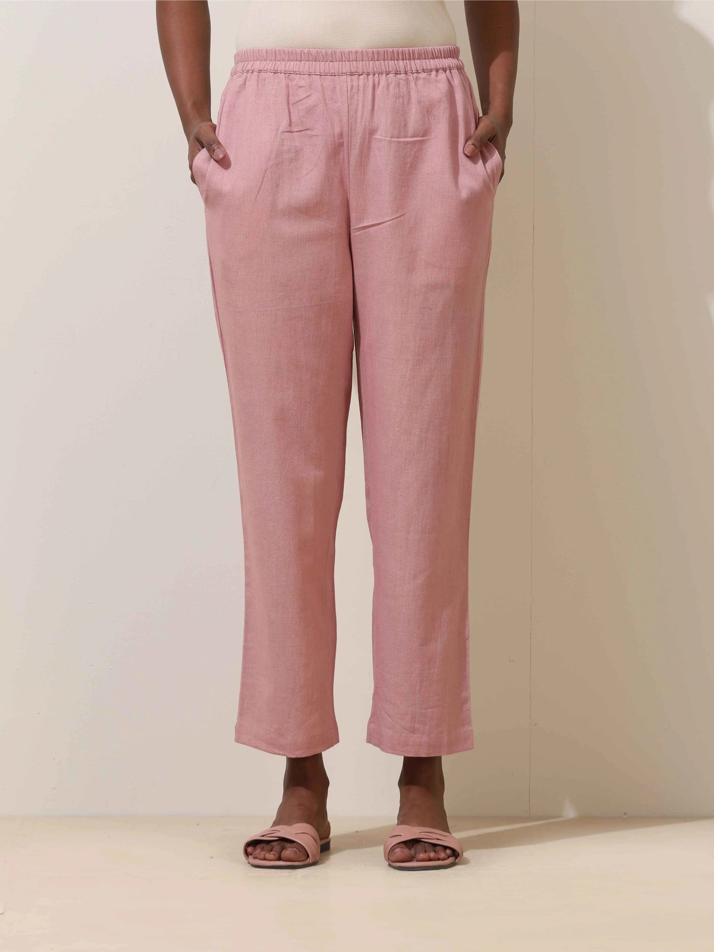 trueBrowns Pink Cotton Linen Kurta Co-Ord Set - Swadesiicart