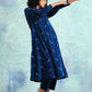 trueBrowns Blue Embroidered Velvet Puff Sleeve Kurta | Swadesiicart