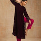 trueBrowns Wine Velvet Embroidered Kurta | Swadesiicart