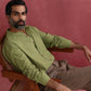 trueBrowns Men's Pista Green Cotton Mandarin Collar Stylized Kurta | Swadesiicart