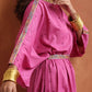 trueBrowns Pink Print Kaftan Kurta Co-ord Set - Swadesiicart