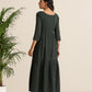 trueBrowns Charcoal Cotton Dobby Tiered Dress - Swadesiicart