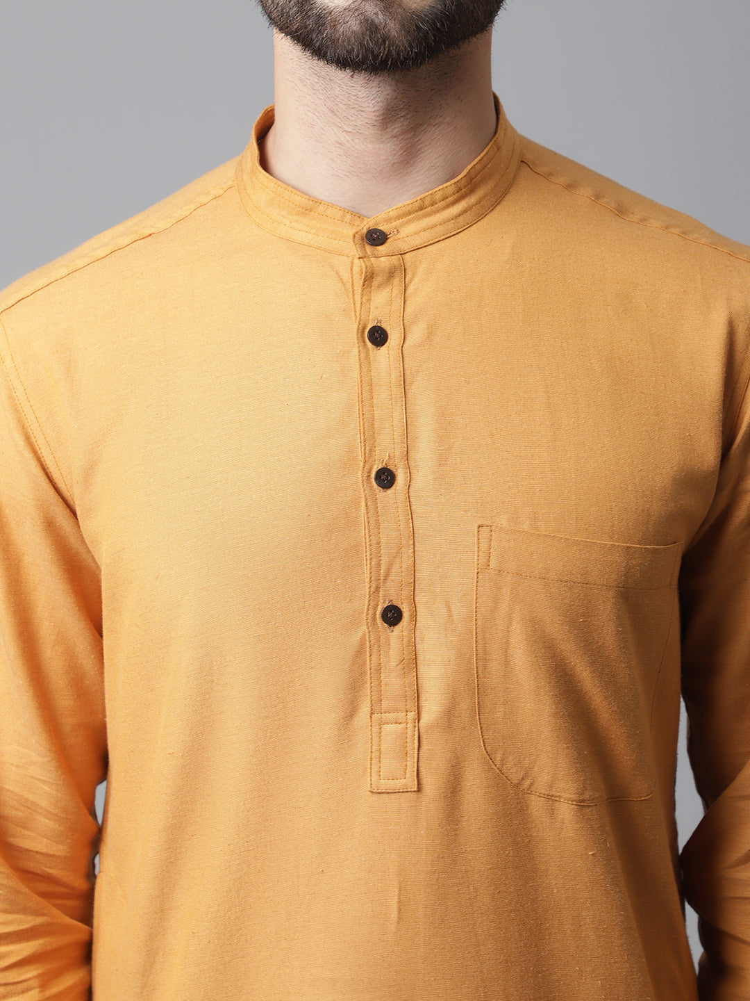 Even Apparels Yellow Solid Kurta With Band Collar | Swadesiicart