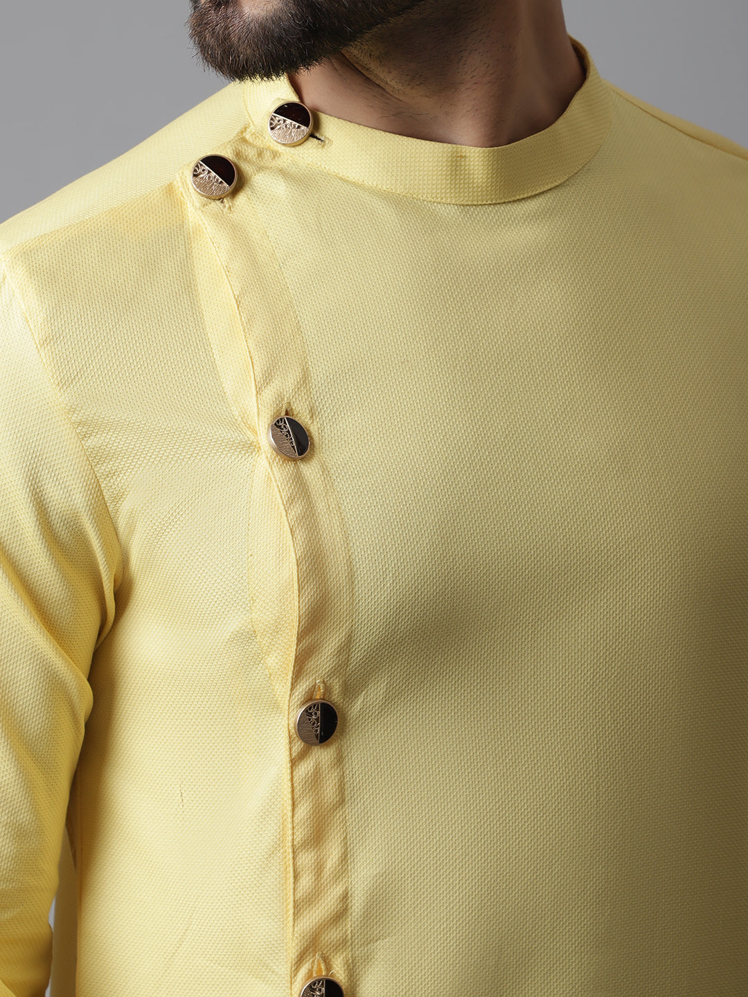 Even Apparels Yellow Sherwani Kurta With Asymetrical Cut | Swadesiicart