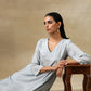 trueBrowns Grey Bandhani Printed Silk Yoke Kurta Pant Set | Swadesiicart