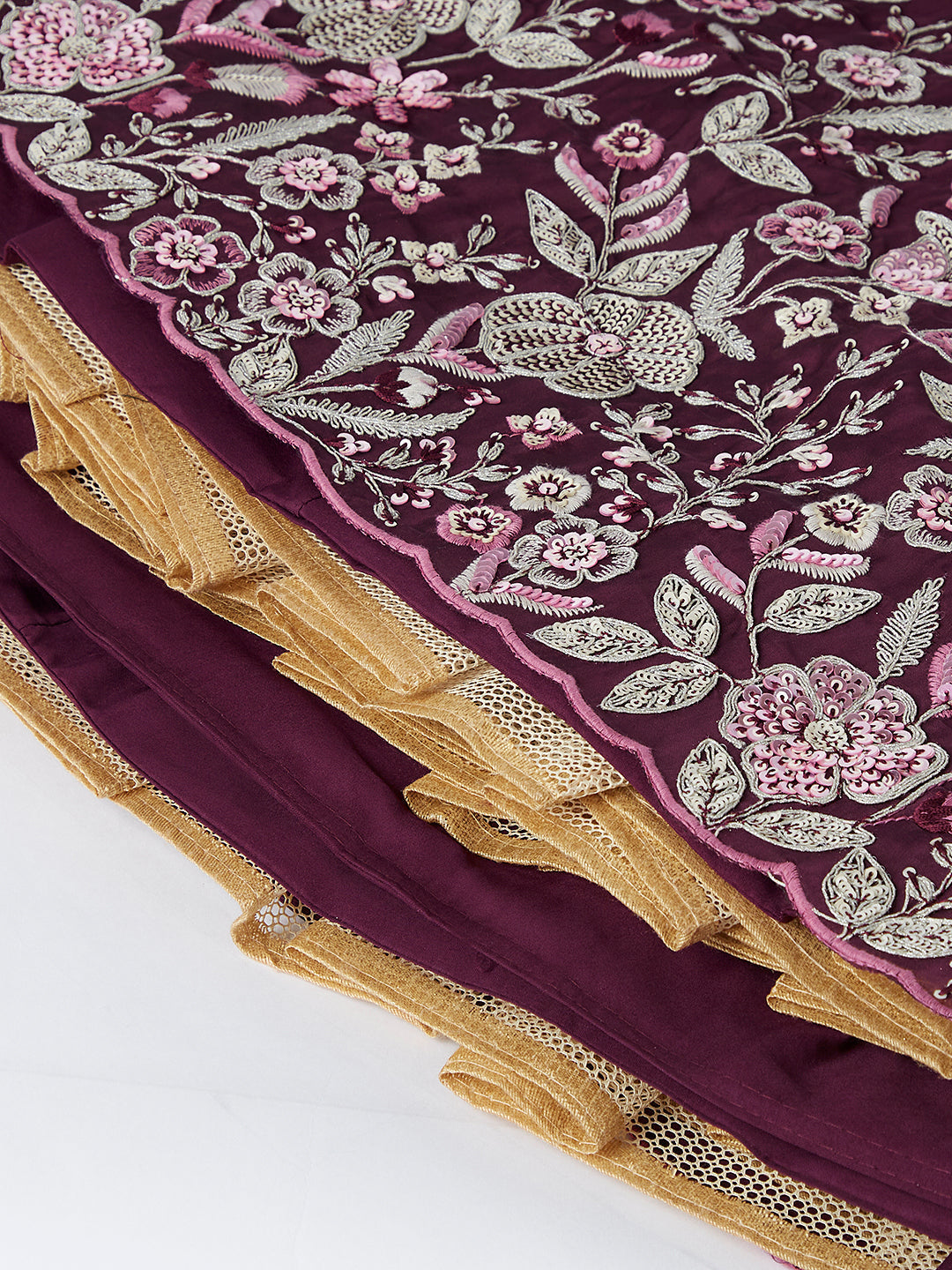 House of Panchhi Burgundy Pure Georgette Sequins And Thread Embroidery Lehenga Choli & Dupatta | Swadesiicart