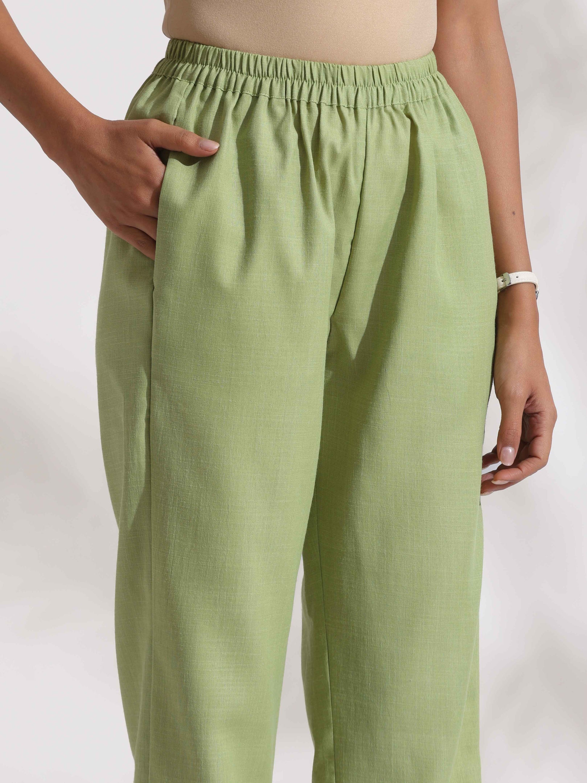 trueBrowns Green Slub Co-ord Set - Swadesiicart