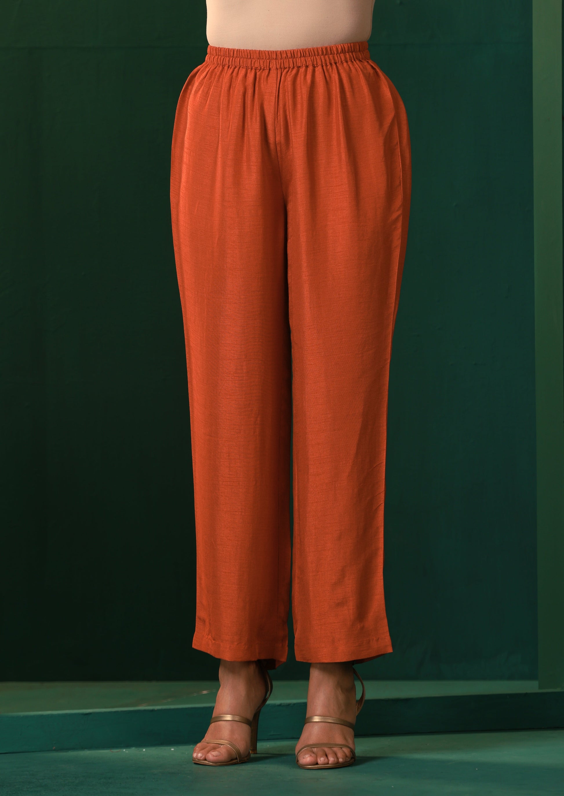 trueBrowns Rust Silk Collar Co-ord Set - Swadesiicart