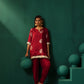 trueBrowns Maroon Floral Viscose Silk High Low Co-ord Set - Swadesiicart