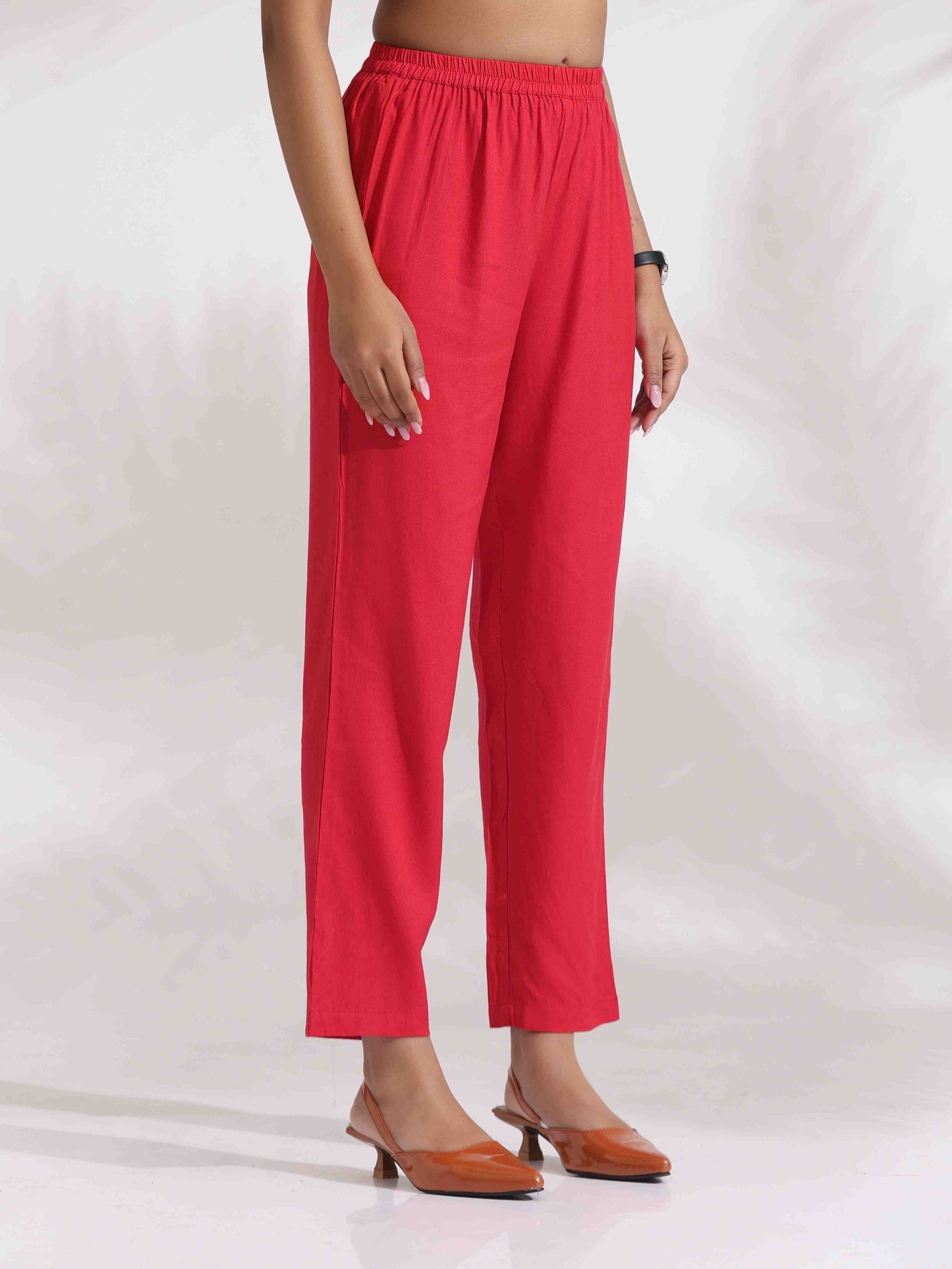 trueBrowns Red Cotton Print Kurta Co-ord Set - Swadesiicart