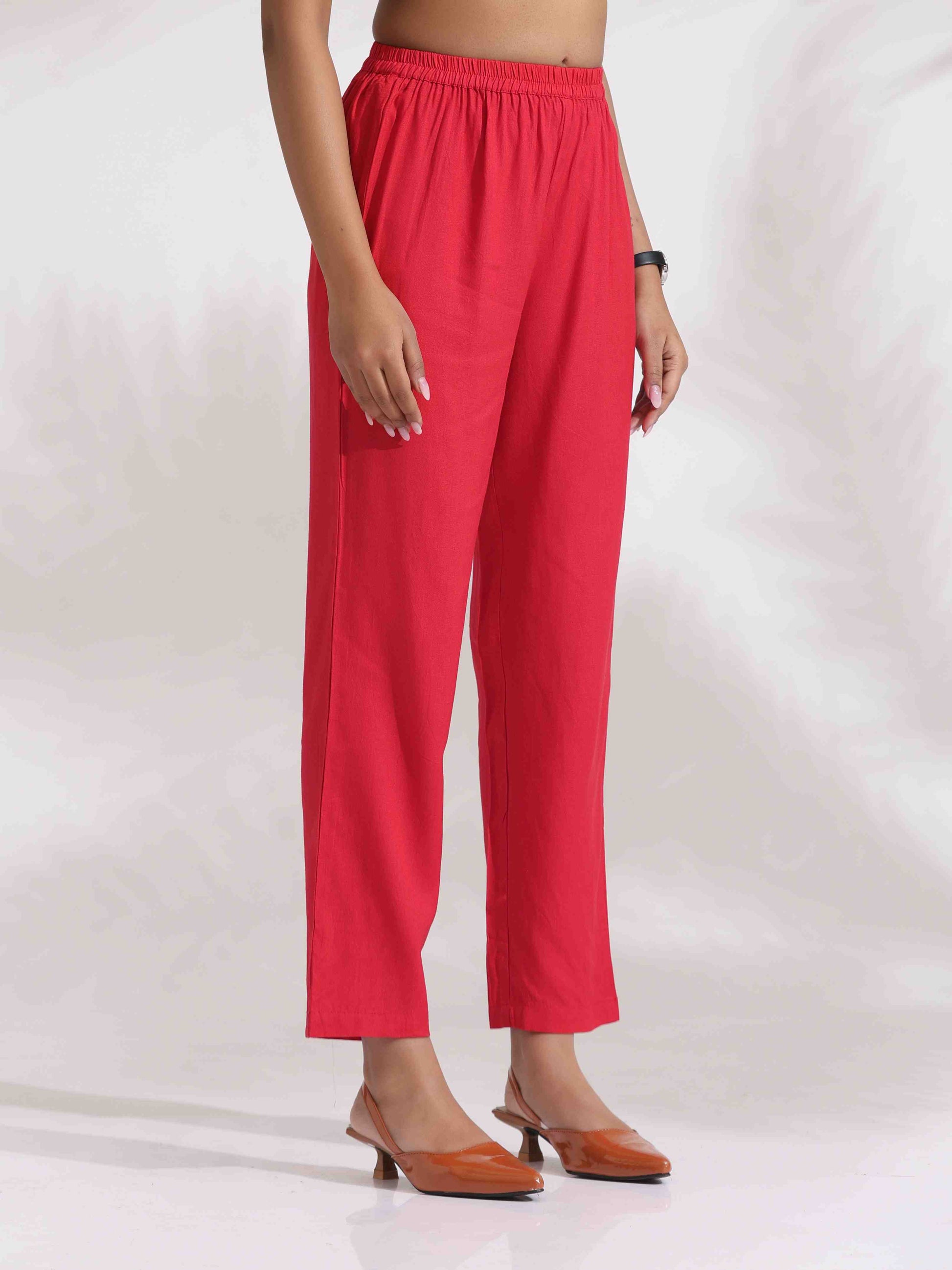 trueBrowns Red Cotton Print Kurta Co-ord Set - Swadesiicart