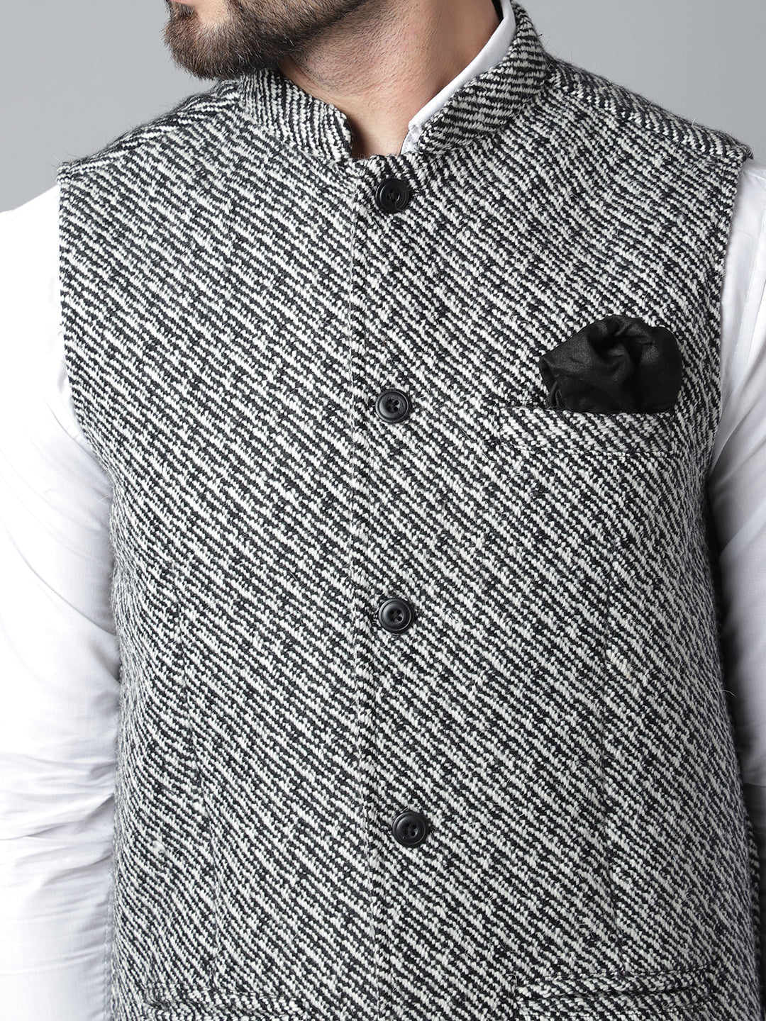 Even Apparels Men's Grey Pure Wool Nehru Jacket | Swadesiicart